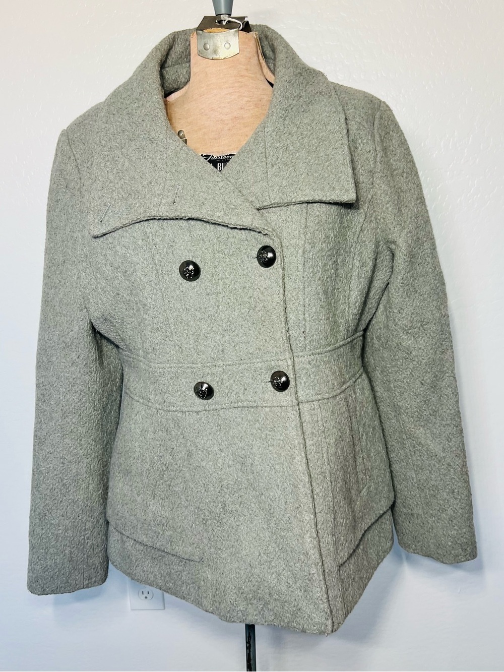 Jessica Simpson Womens M Gray Wool Blend Double Breasted Peacoat Jacket